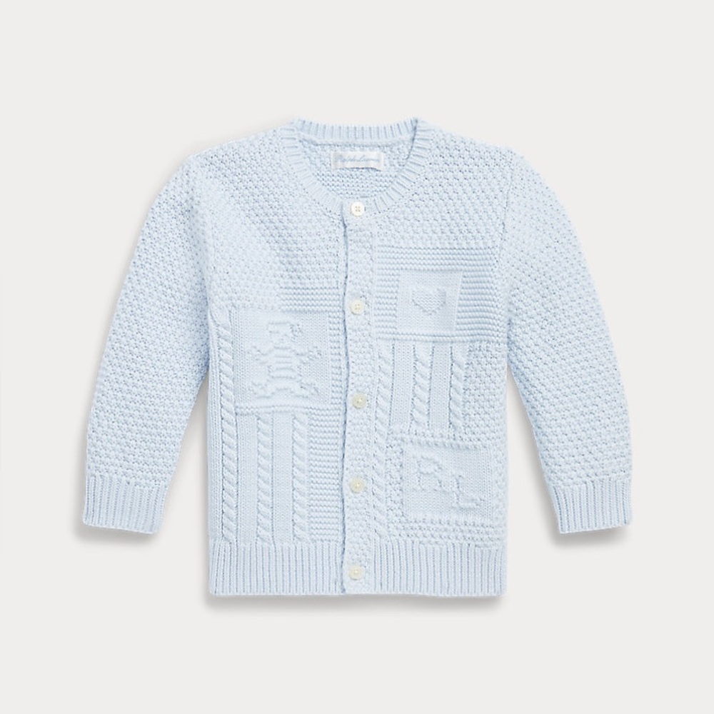 Ralph Lauren Contrast-Knit Cotton Cardigan Size 9-12 Months Beryl Blue